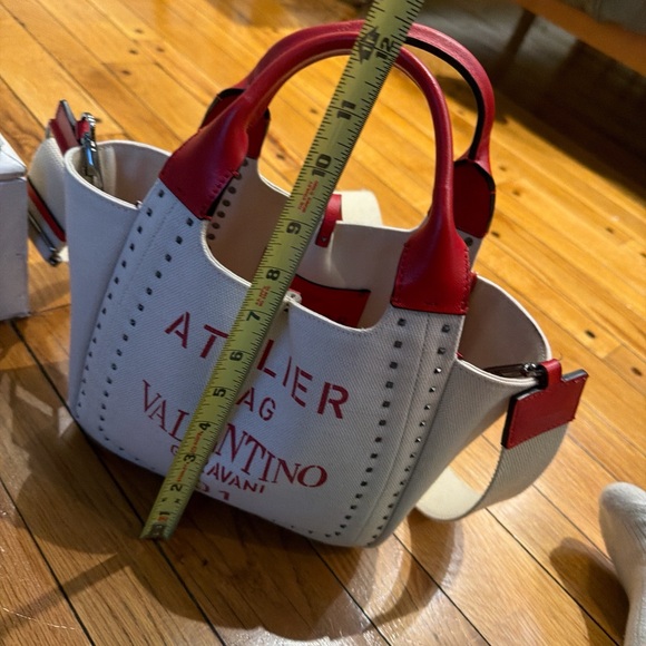 Valentino Garavani Atelier Bag Canvas Tote Red Leather Studded - Picture 3 of 10